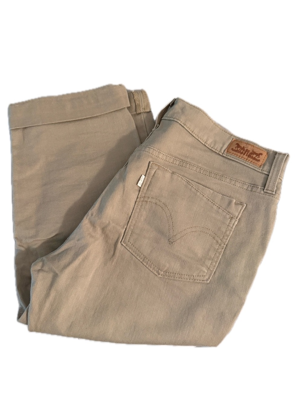 Levis Cuffed Denim Stretch Capri Ankle Pants Size 8 Khaki Tan Beige Pockets